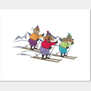 Three Cartoon Dogs Skiing Posters and Art